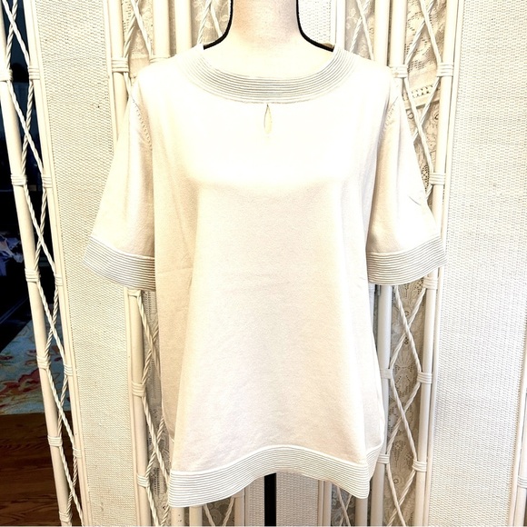 Pendleton Jackie Sweater Cream Short Sleeve Silk Blend Keyhole Plus size 2X - Picture 5 of 16